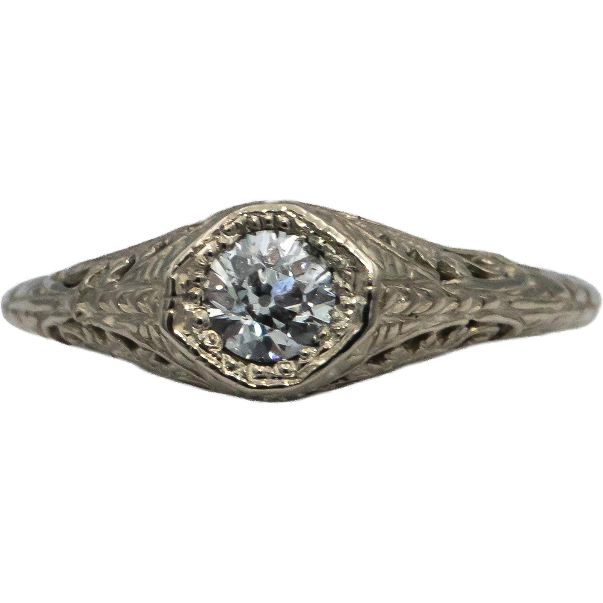 Vintage Antique 14k White Gold Old European Diamond Filigree Ring .30CT Sz 6.75