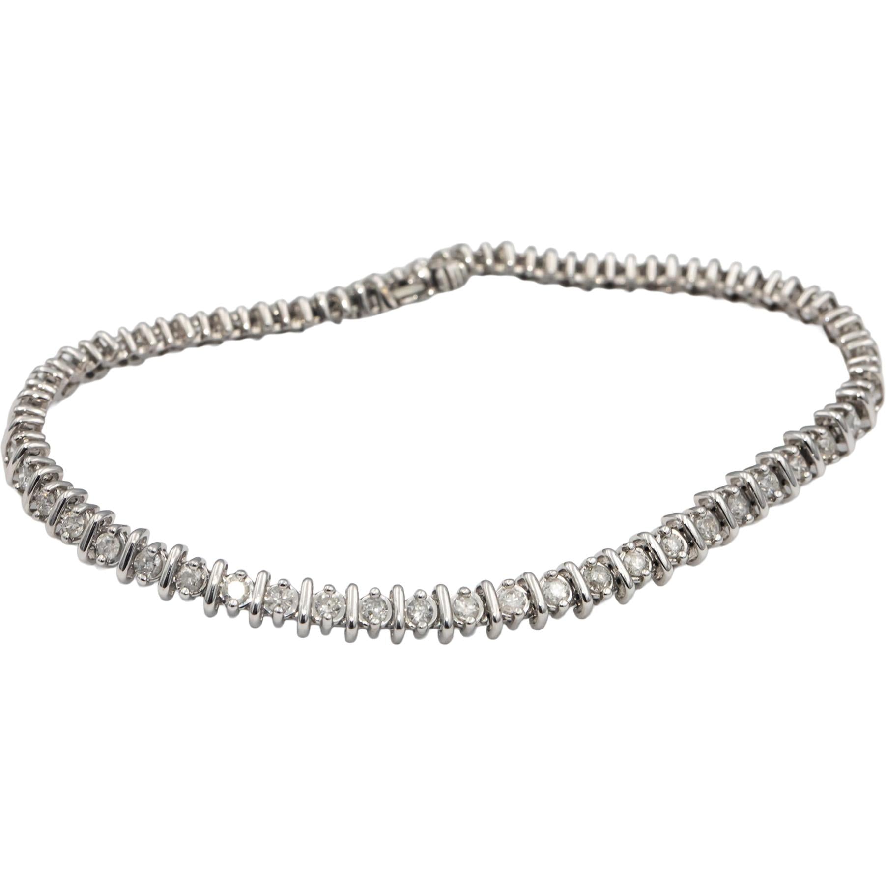 14k White Gold Round Diamond Fancy Tennis Bracelet 1.50CT