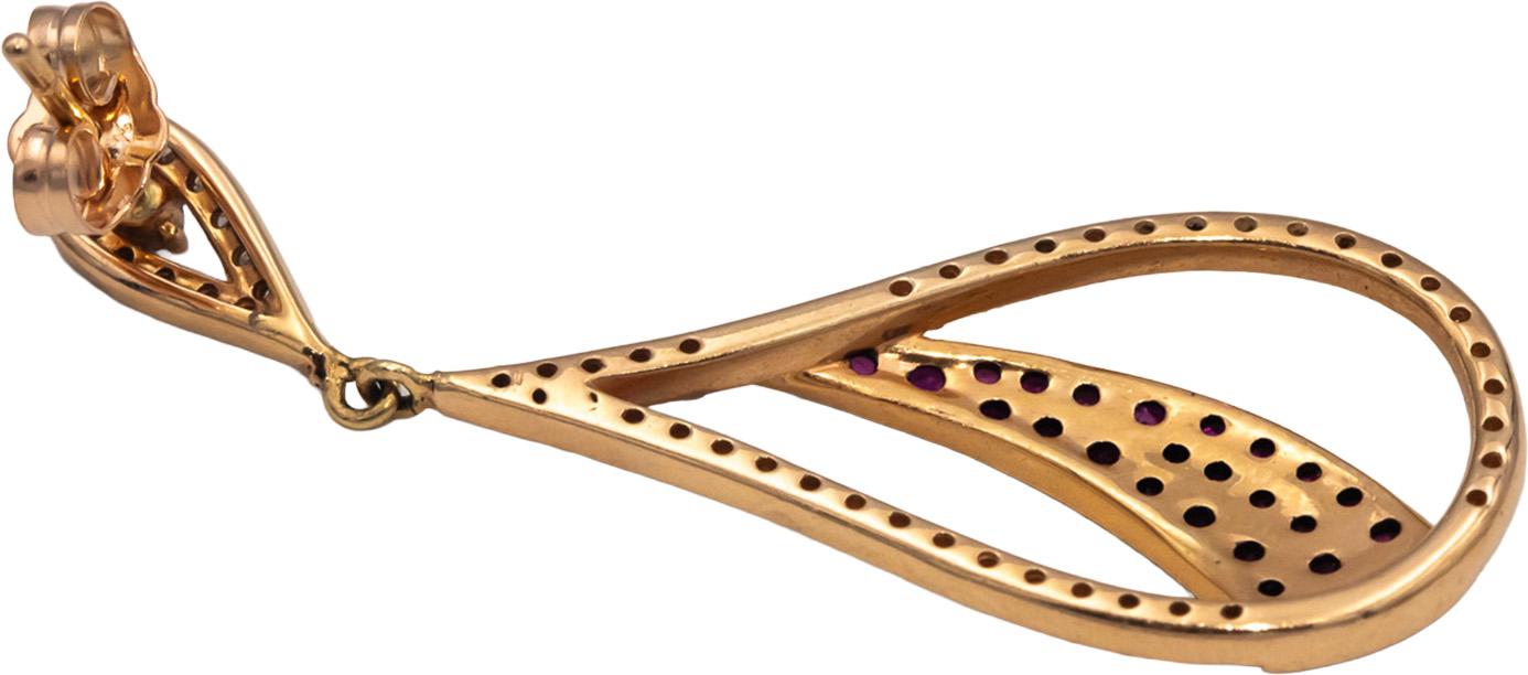 14k Rose Gold Round Ruby and Diamond Drop Dangle Earrings 1.10CT