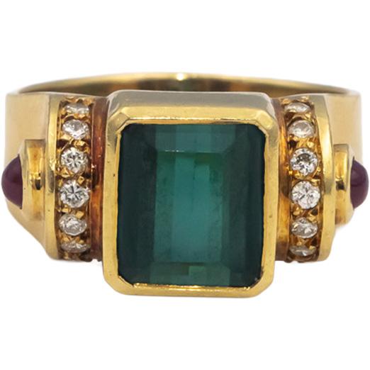 18k Yellow Gold VS Diamond Tourmaline Ruby Cocktail Ring 3.35CT Size 8.25