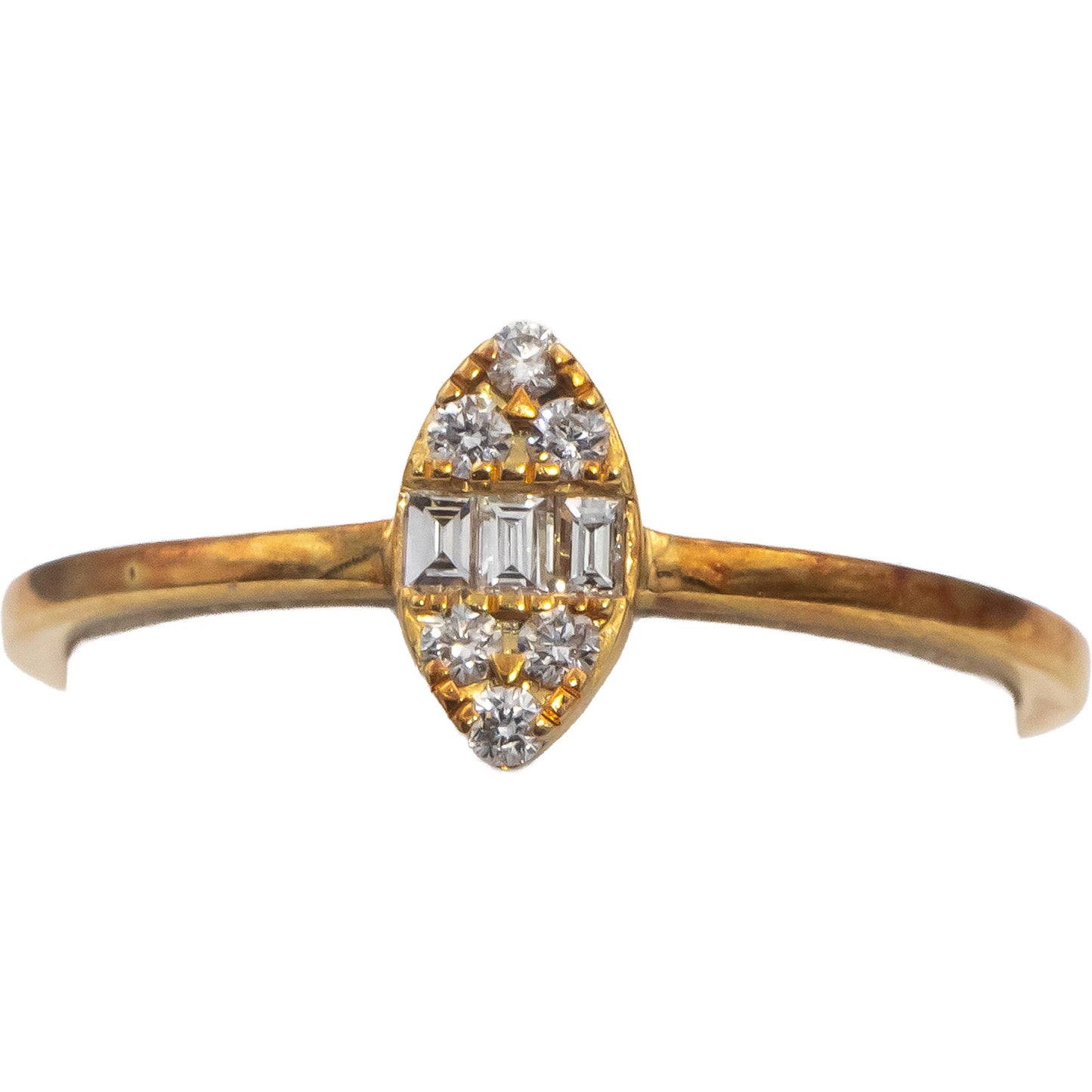 18k Yellow Gold VS Round & Baguette Cut Diamond Band Ring 0.10CT Size 7