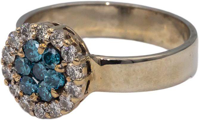 14k White Gold Round White and Blue Diamond Cluster Halo Ring 0.75CT Size 9.25