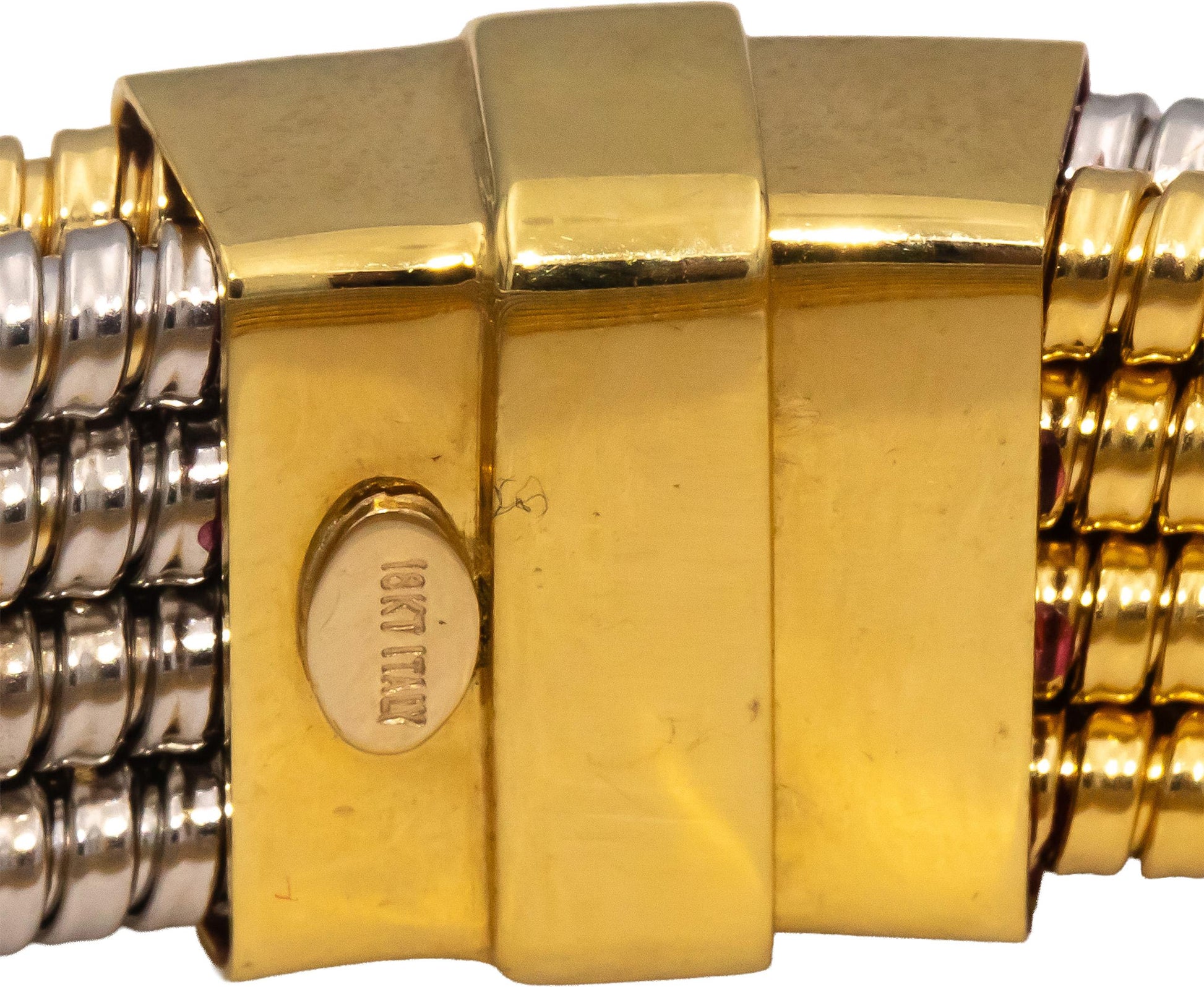 18k Yellow & White Gold Round Diamond Eight Row Flexible Bangle Bracelet 1.0CTW