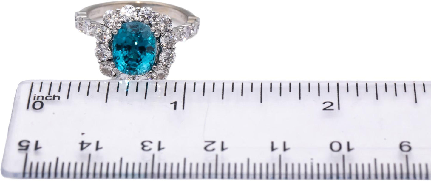 CGL Certified 18k White Gold Blue Topaz and Diamond Cocktail Ring 4.93CTW Size 7