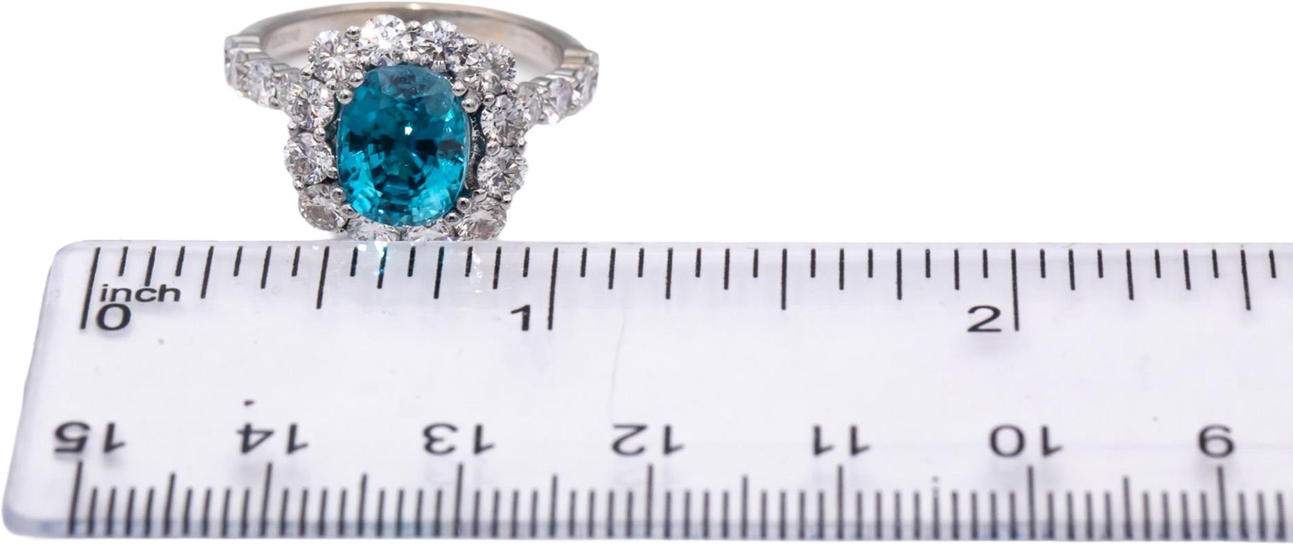 CGL Certified 18k White Gold Blue Topaz and Diamond Cocktail Ring 4.93CTW Size 7