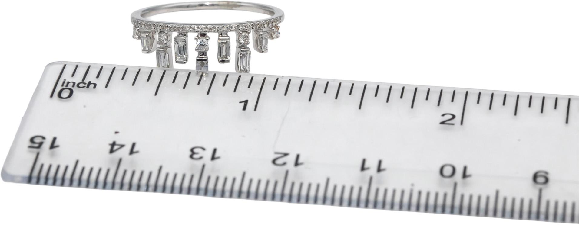 18k White Gold VS Emerald & Round Diamond Tiara Crown Band Ring 0.40CT Size 6.75