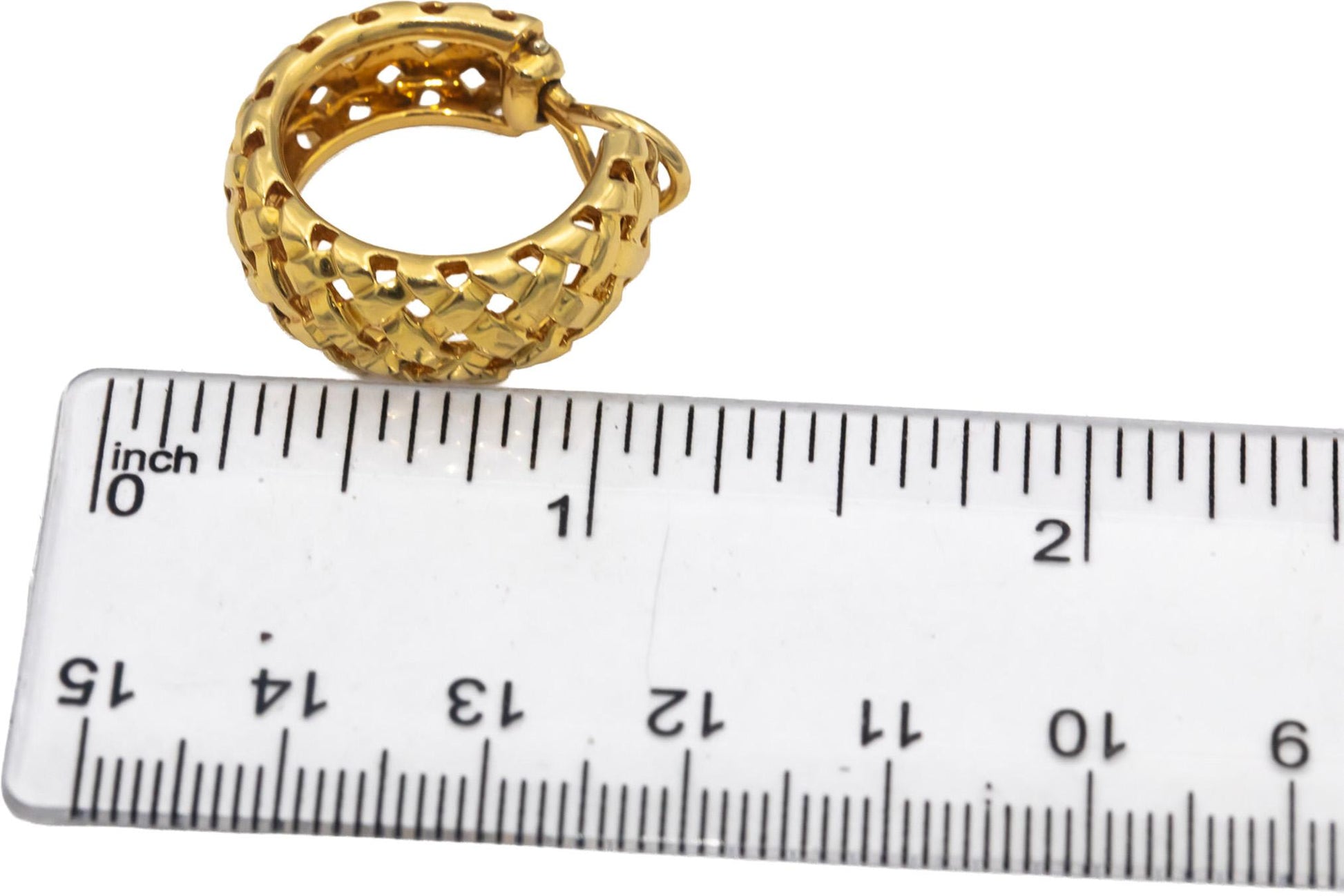 TIFFANY & CO. Vintage 18k Yellow Gold Vannerie Basket Weave Hoop Earrings w/ Box