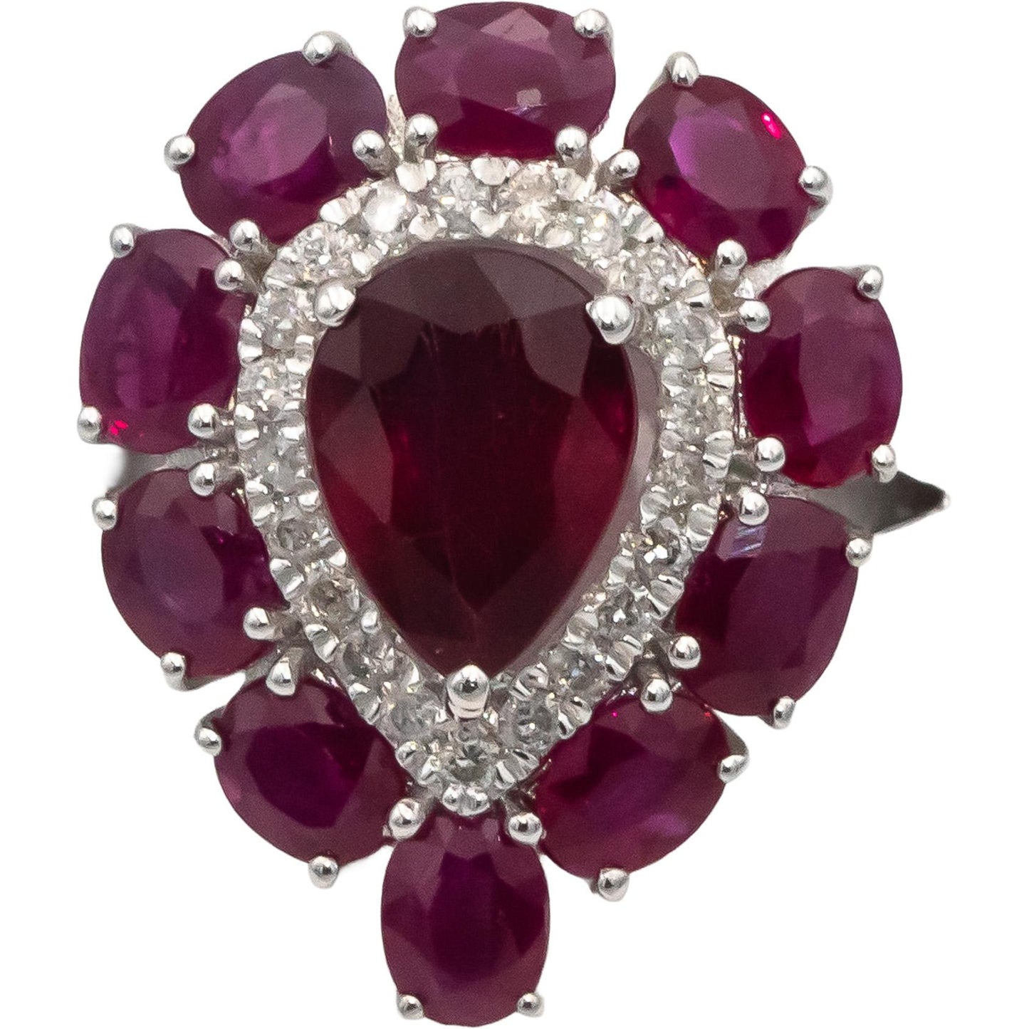 18k White Gold Diamond & Ruby Cocktail Ring 3.25CT Size 7