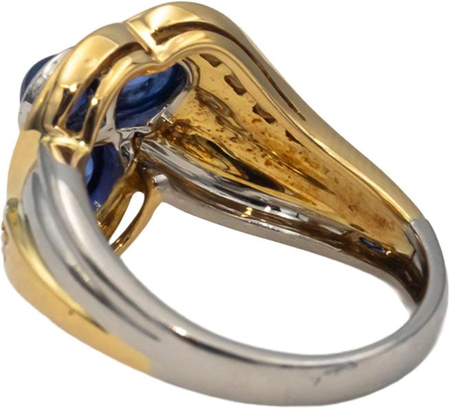 18k White & Yellow Gold Cabochon Sapphire & Round Diamond Cocktail Ring 1.93CT