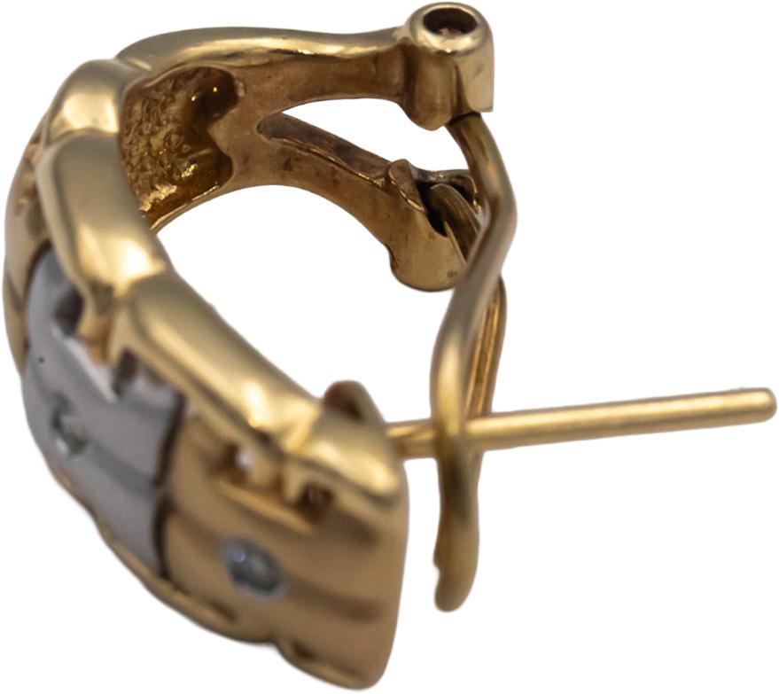 14k Yellow & White Gold Round Diamond Curved Earrings 0.03CT