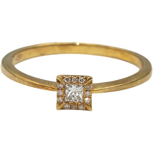 18k Yellow Gold Princess & Round Diamond Band Ring 0.12CT Size 7