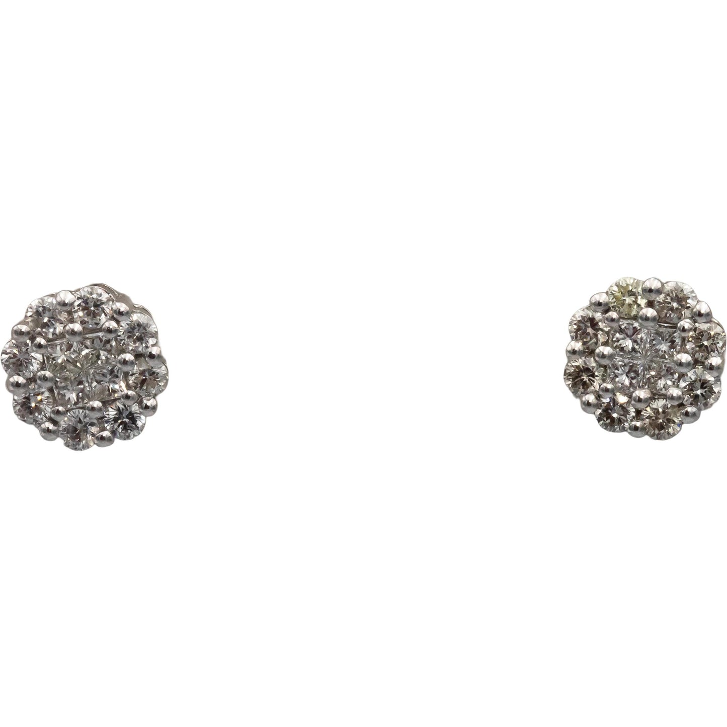 14k White Gold Round Diamond Cluster Stud Earrings 0.50CTW