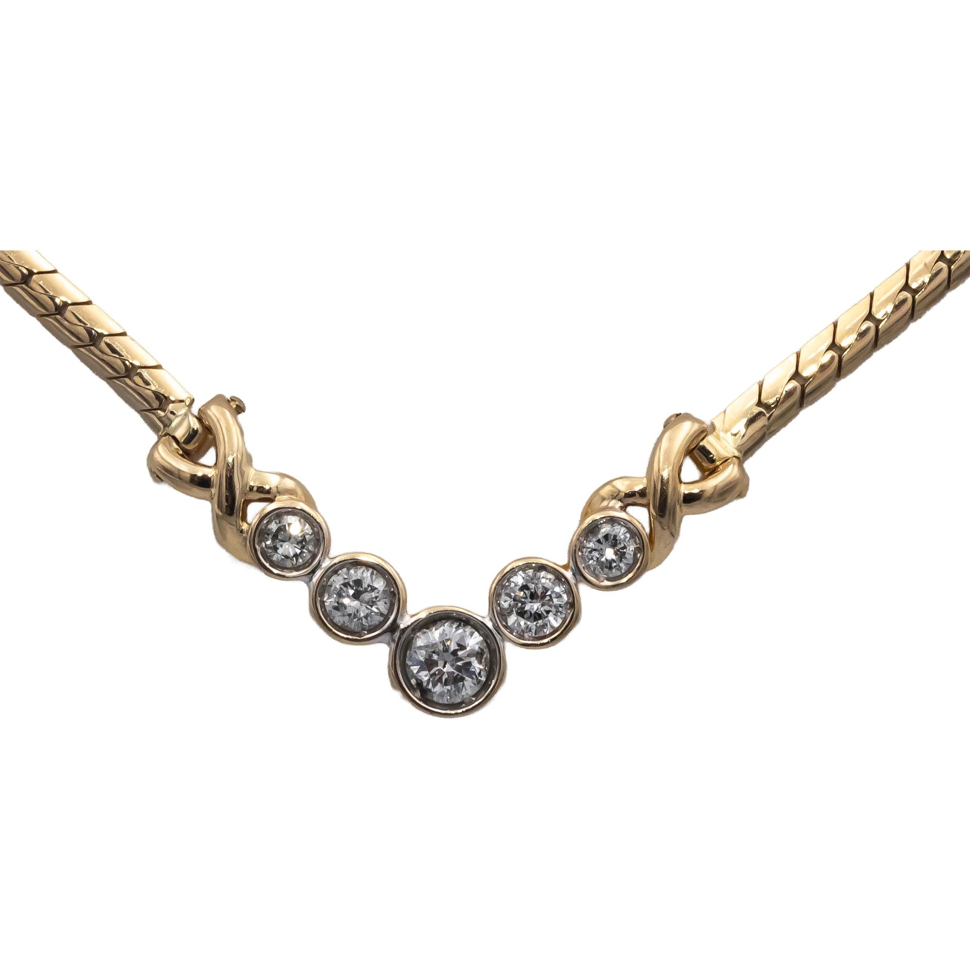 14k Yellow Gold Round Bezel Set Diamond Formal Necklace 0.75CT