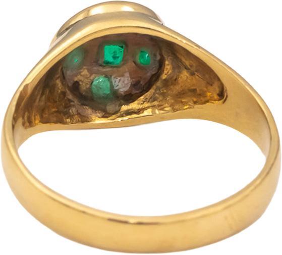 18k Yellow Gold Round Diamond and Emerald Cocktail Ring 0.45CT Size 9.75