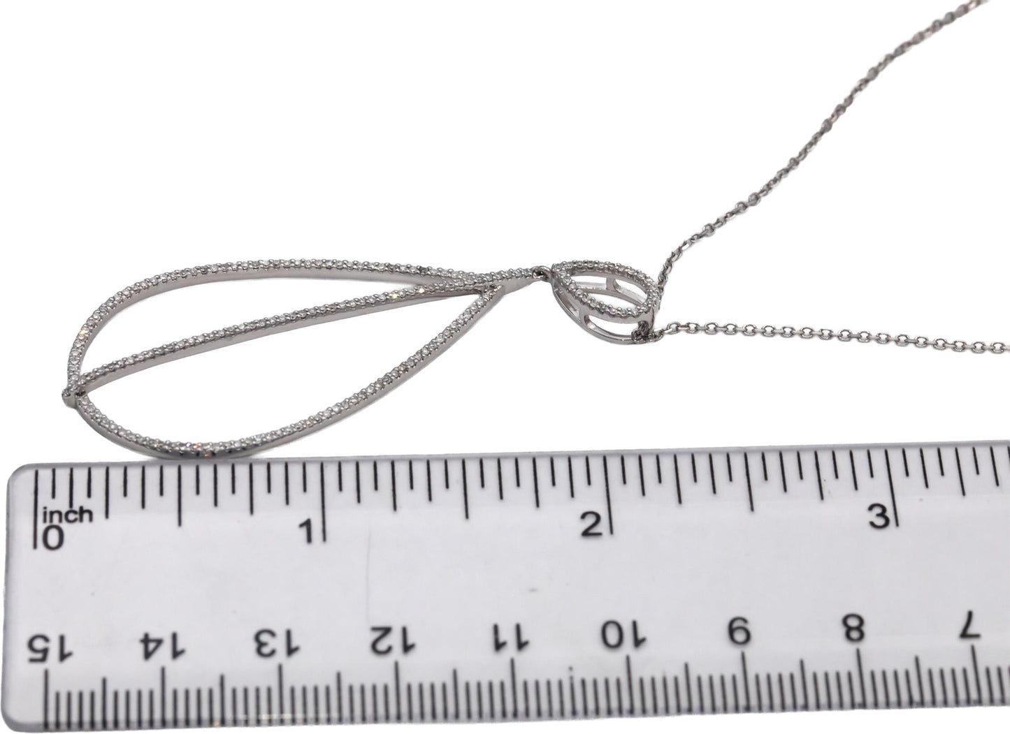 VERA WANG LOVE 10k White Gold Round Diamond Pear Shaped Pendant Necklace 0.50CT