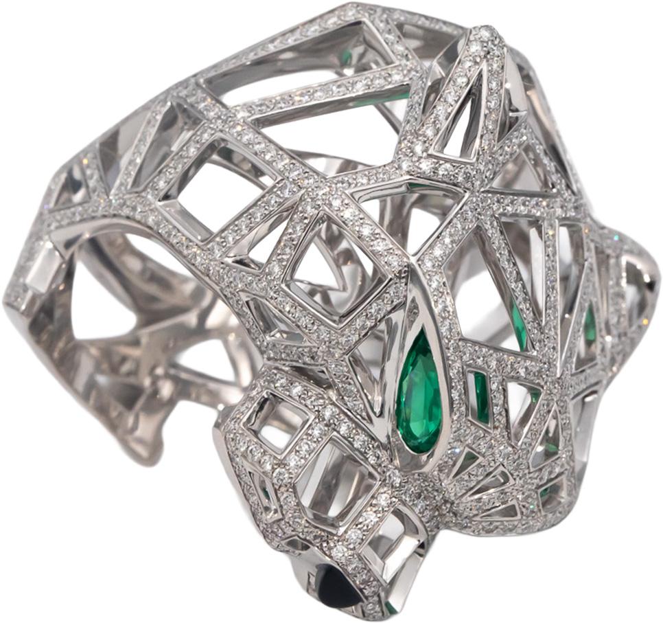 CARTIER 18k White Gold Panthere De Cartier Diamond Gemstone Ring $90,500 Retail
