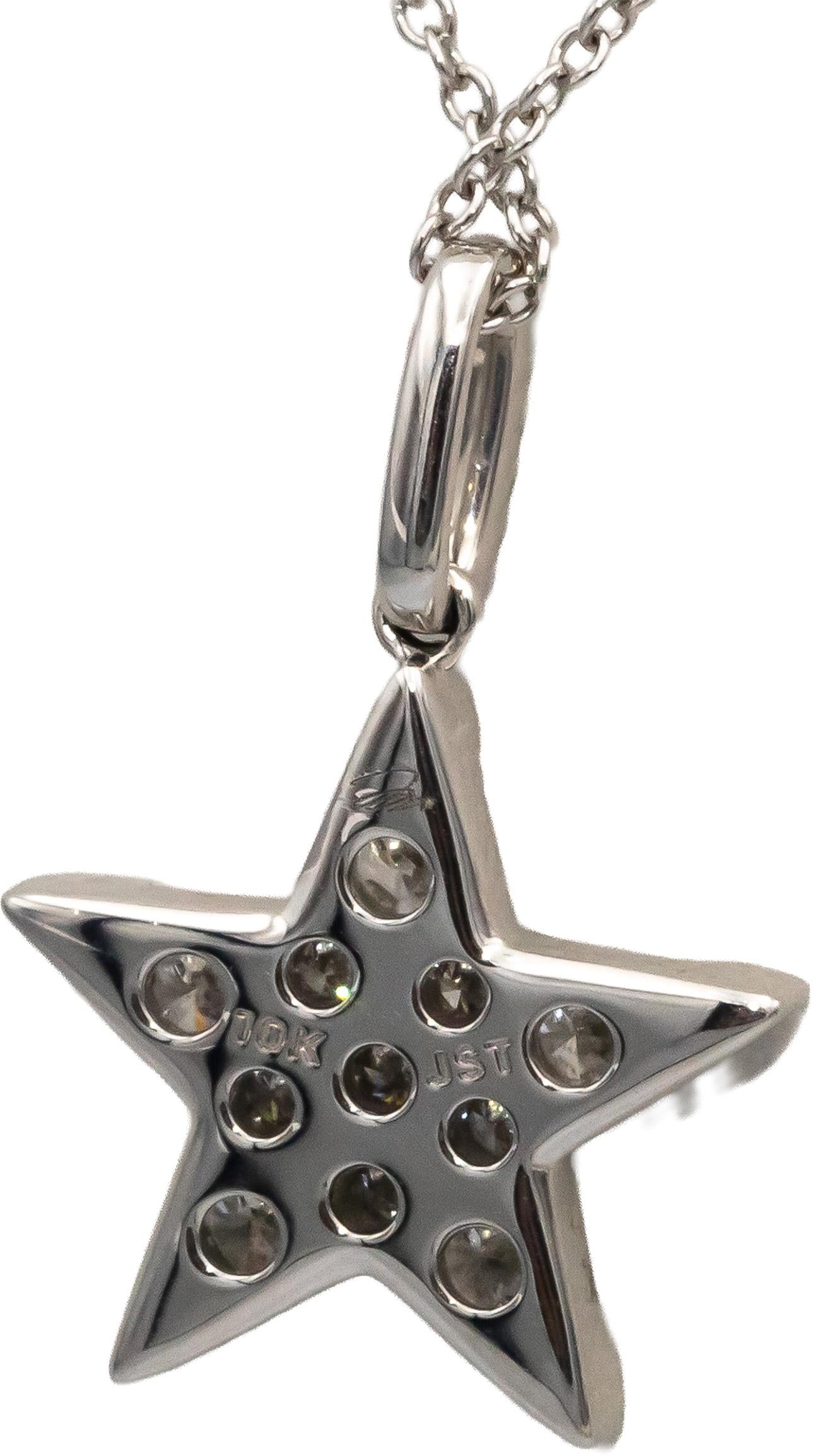 10k White Gold Round Diamond Cluster Star Pendant Necklace 0.75CT