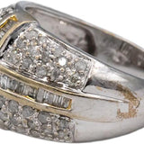 10k White & Yellow Gold Round & Baguette Diamond Cluster Dome Ring 0.60CT Size 7