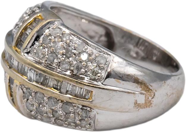 10k White & Yellow Gold Round & Baguette Diamond Cluster Dome Ring 0.60CT Size 7