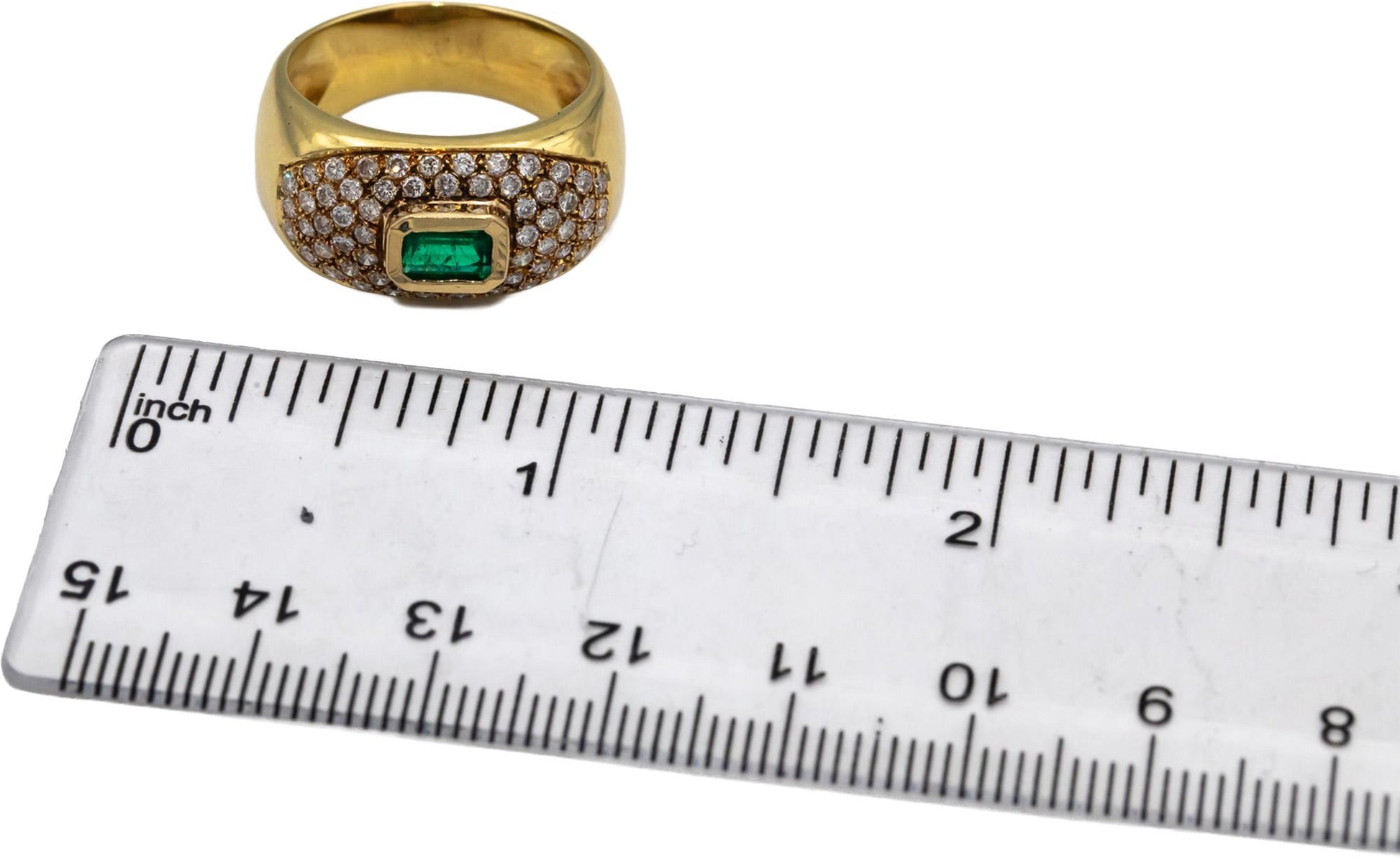 18k Yellow Gold VS Diamond and Emerald Cluster Cocktail Ring 1.25CTW Size 7