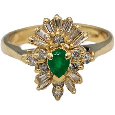 14k Yellow Gold Diamond and Emerald Cluster Cocktail Ring 0.70CTW Size 6.75