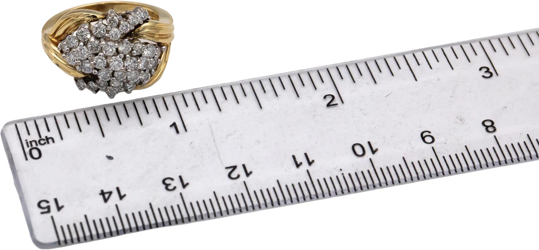 14k Yellow & White Gold Round Diamond Cluster Cocktail Ring 1.0CT Size 6.5