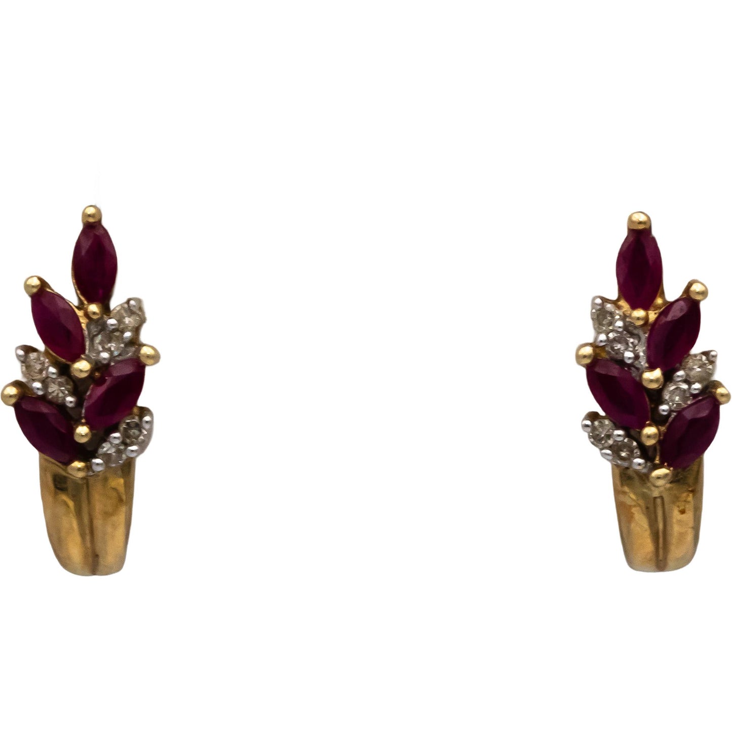 10k Yellow Gold Marquise Ruby Round Diamond Stud Earrings 0.46CT