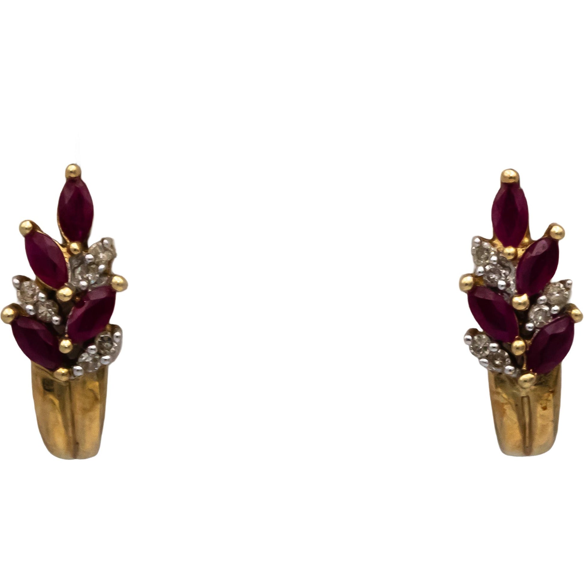 10k Yellow Gold Marquise Ruby Round Diamond Stud Earrings 0.46CT
