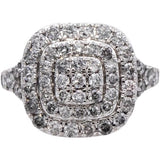 10k White Gold Round Diamond Cluster Cocktail Ring 2.0CT Size 7