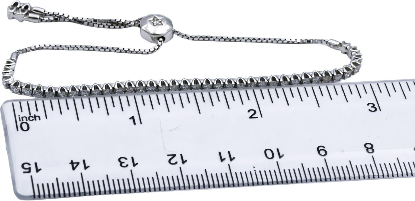 14k White Gold Round Diamond Bolo Bracelet 0.80CT