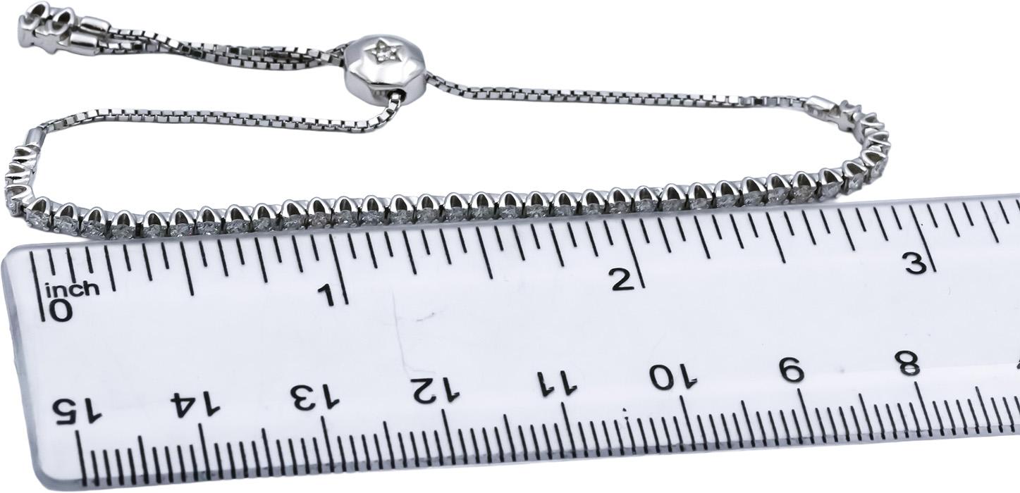 14k White Gold Round Diamond Bolo Bracelet 0.80CT