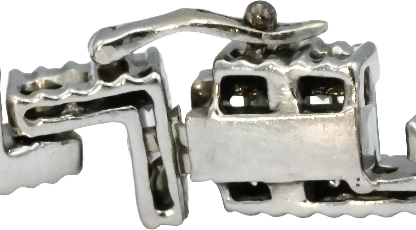 14k White Gold VS Round and Emerald Cut Diamond Fancy Link Bracelet 6.50CT