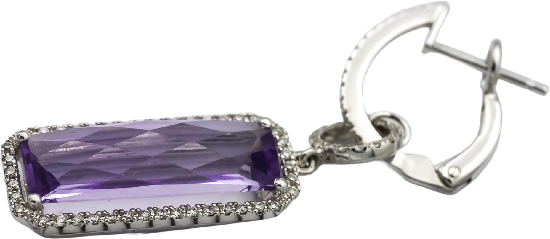 18k White Gold Diamond and Amethyst Drop Dangle Earrings 8.0CTW