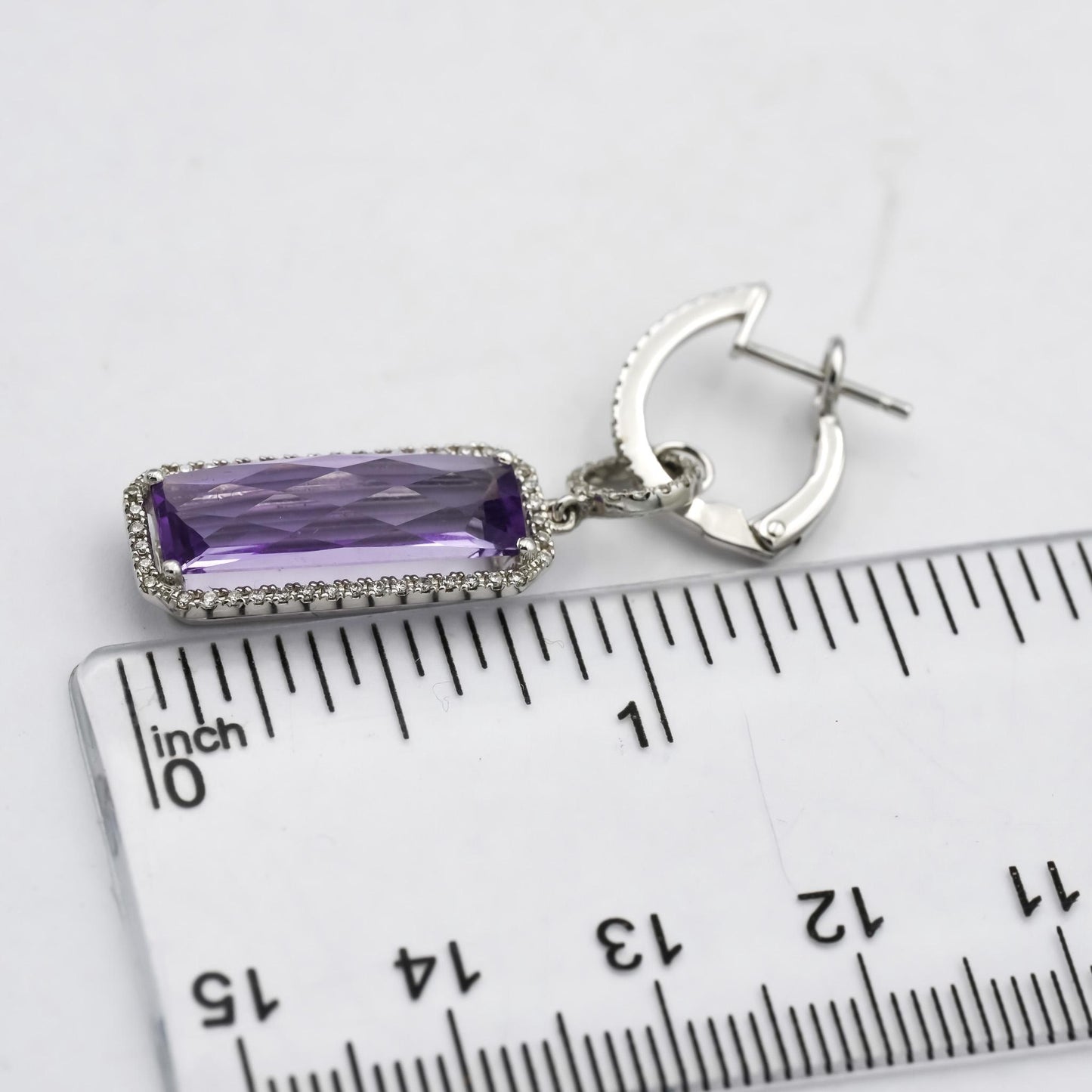 18k White Gold Diamond and Amethyst Drop Dangle Earrings 8.0CTW
