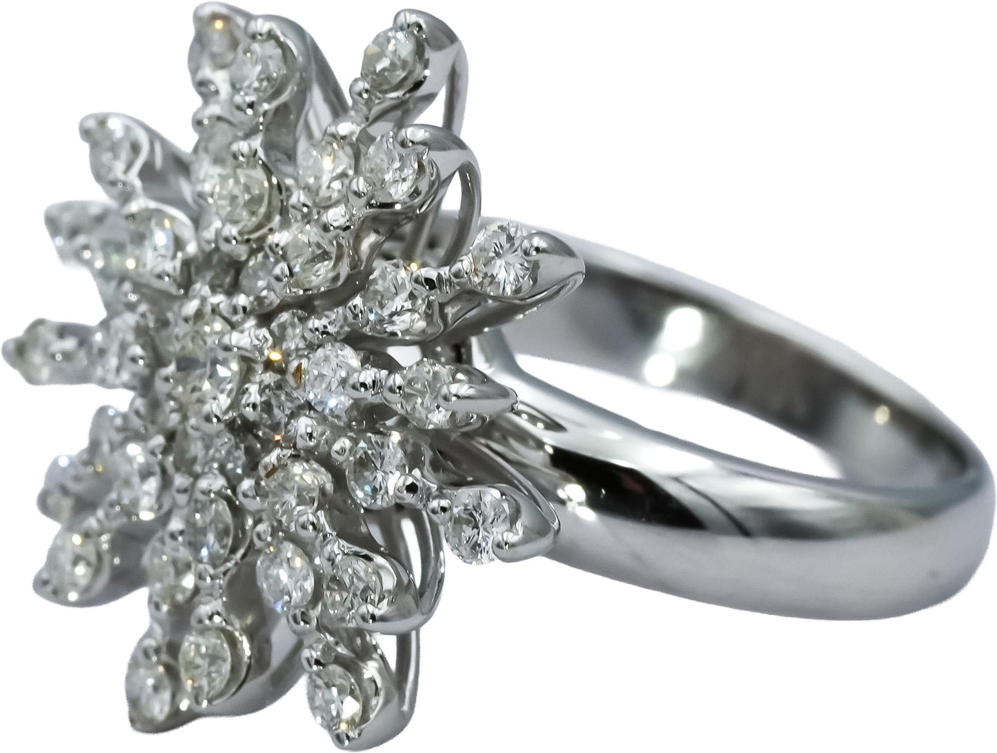 18k White Gold Round Diamond Cluster Snowflake Ring 1.04CT Size 6.5