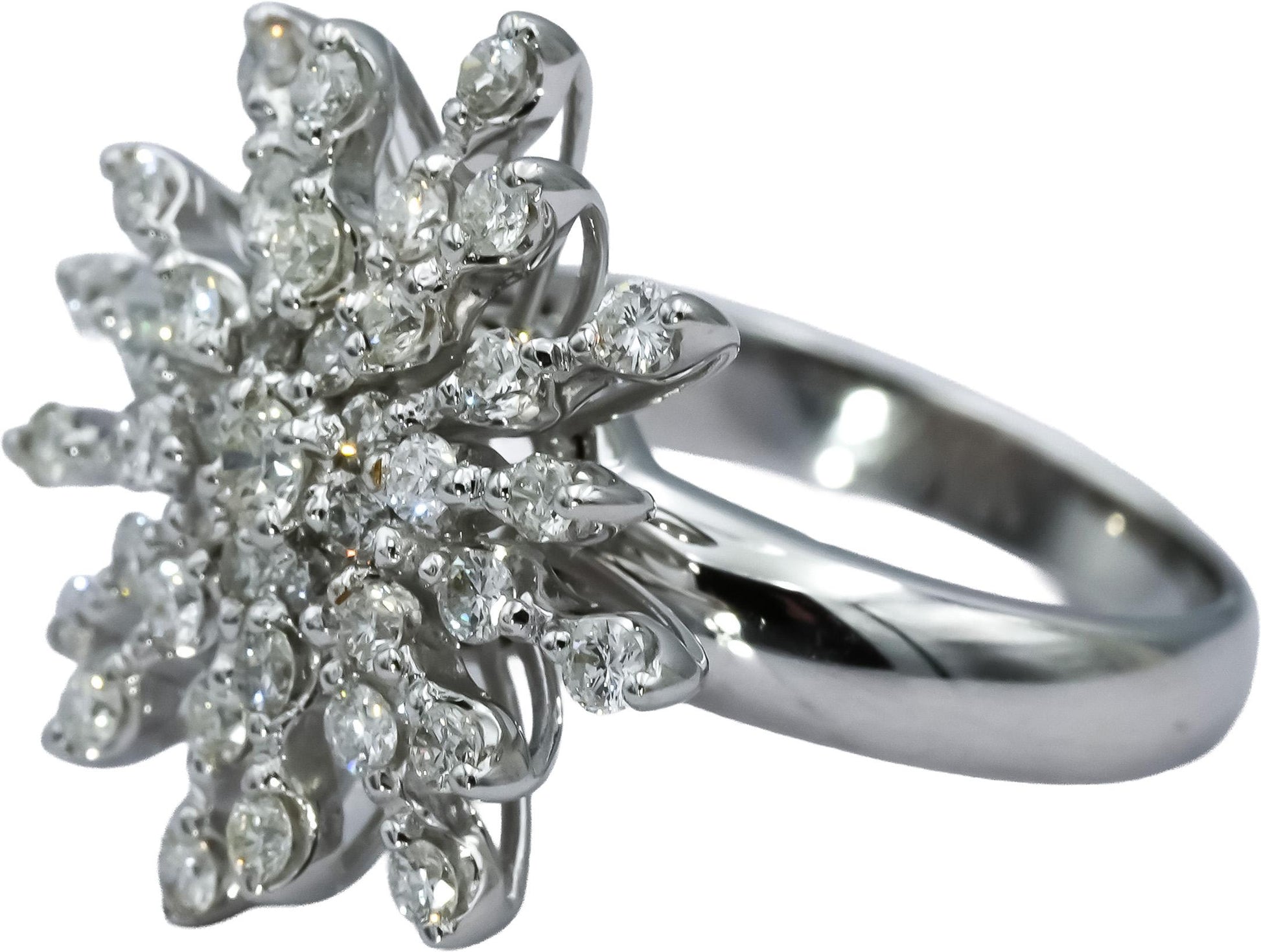 18k White Gold Round Diamond Cluster Snowflake Ring 1.04CT Size 6.5