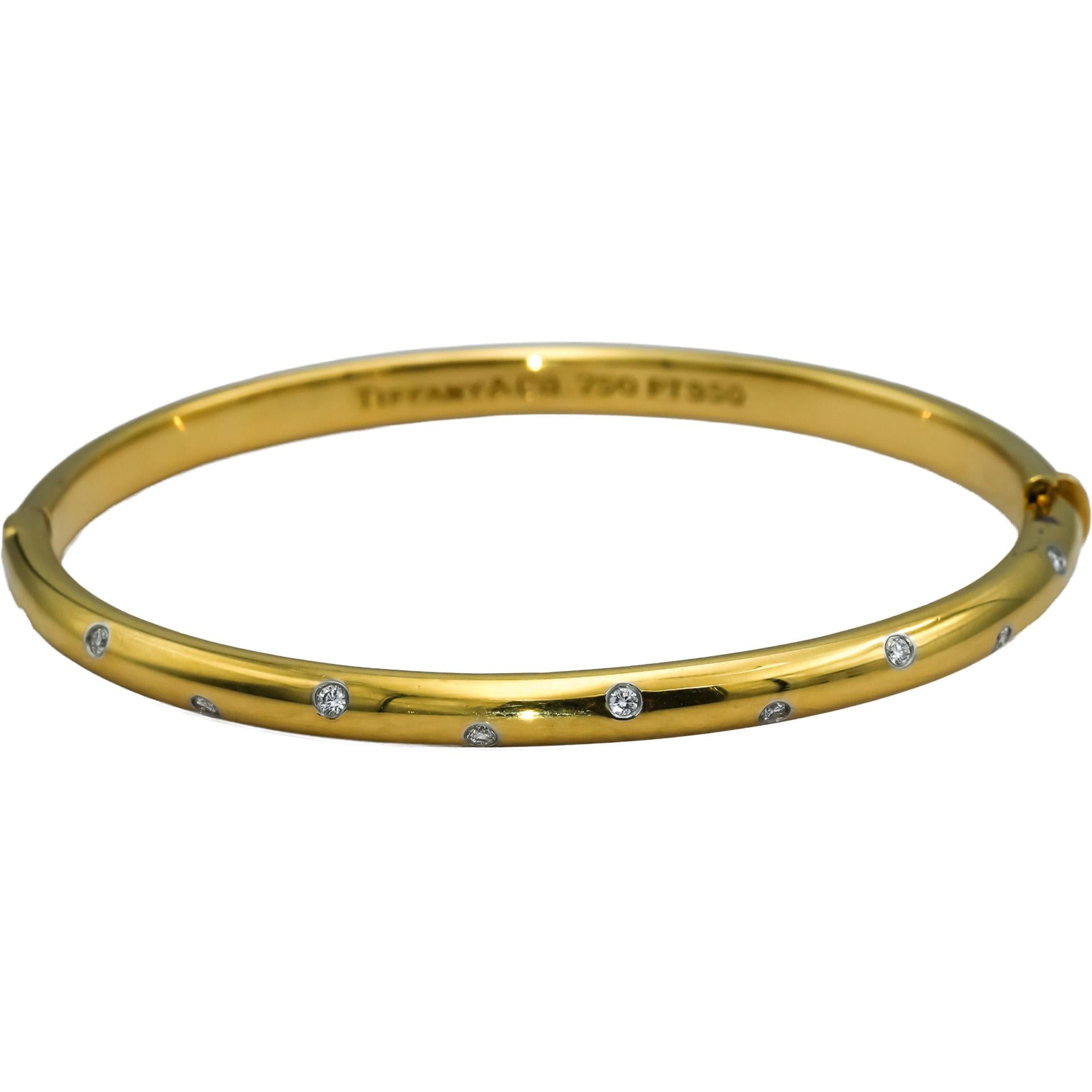 TIFFANY & CO. 18k Yellow Gold Platinum Etoile VS Diamond Bangle Bracelet 0.30CT