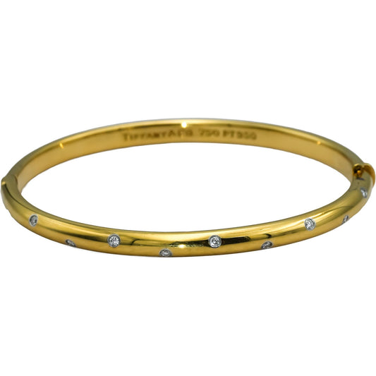 TIFFANY & CO. 18k Yellow Gold Platinum Etoile VS Diamond Bangle Bracelet 0.30CT