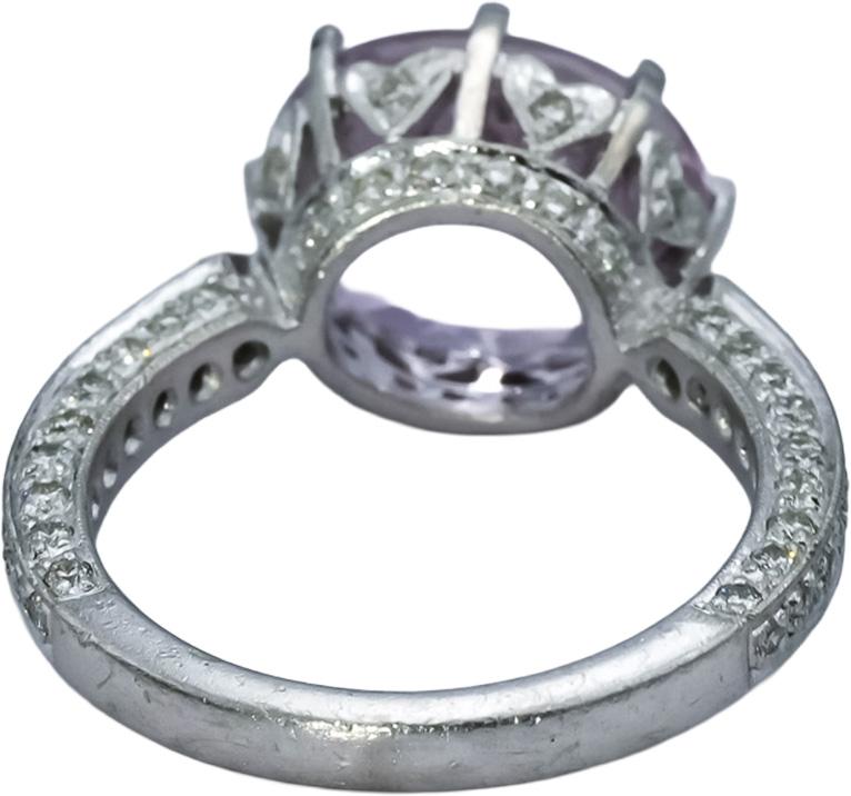 Platinum Oval Cut Kunzite & Round Diamond Cocktail Ring 7.43CTW Size 7.25