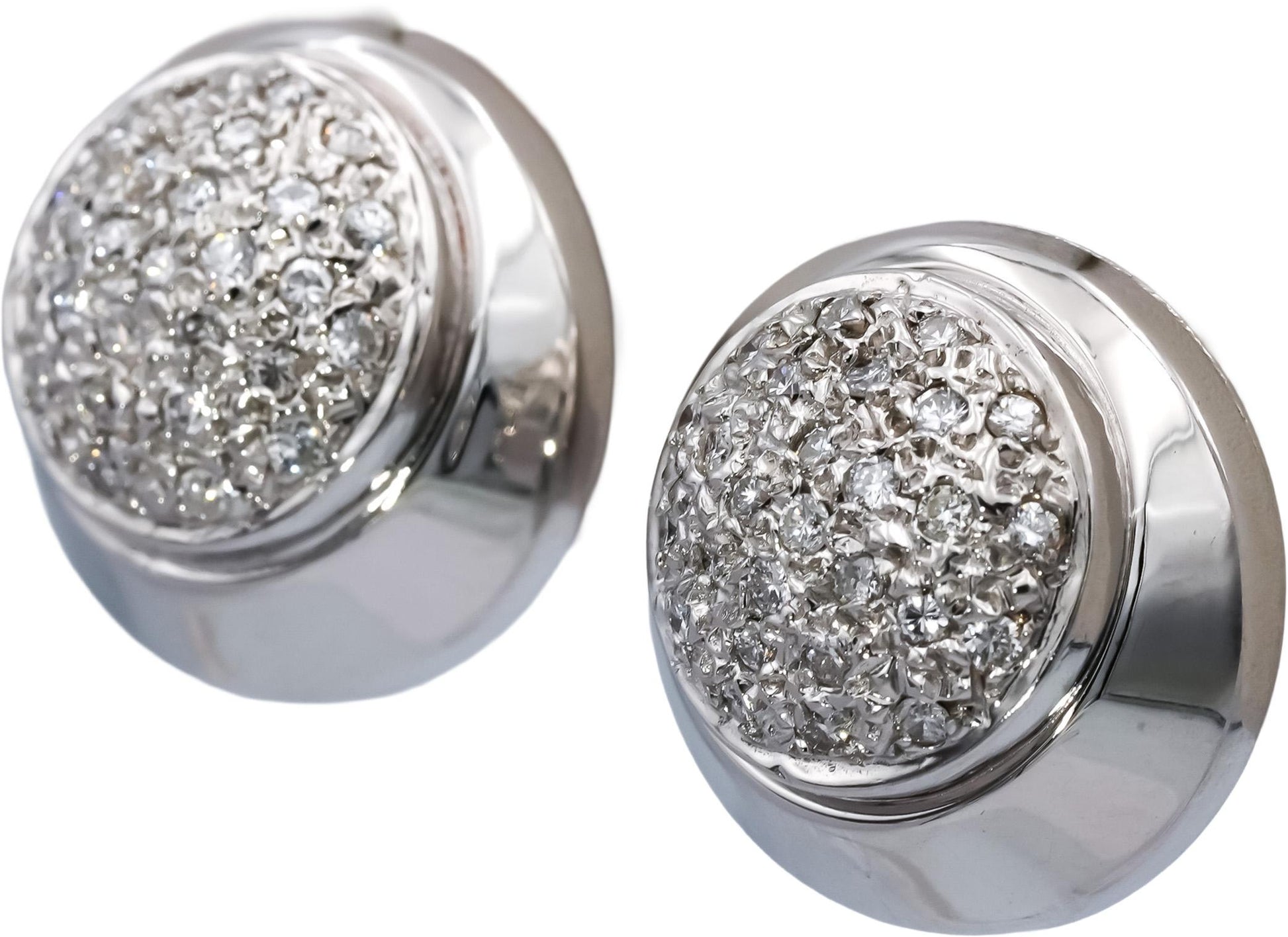 14k White Gold Round Diamond Pave Cluster Button Clip-On Earrings 0.90CT