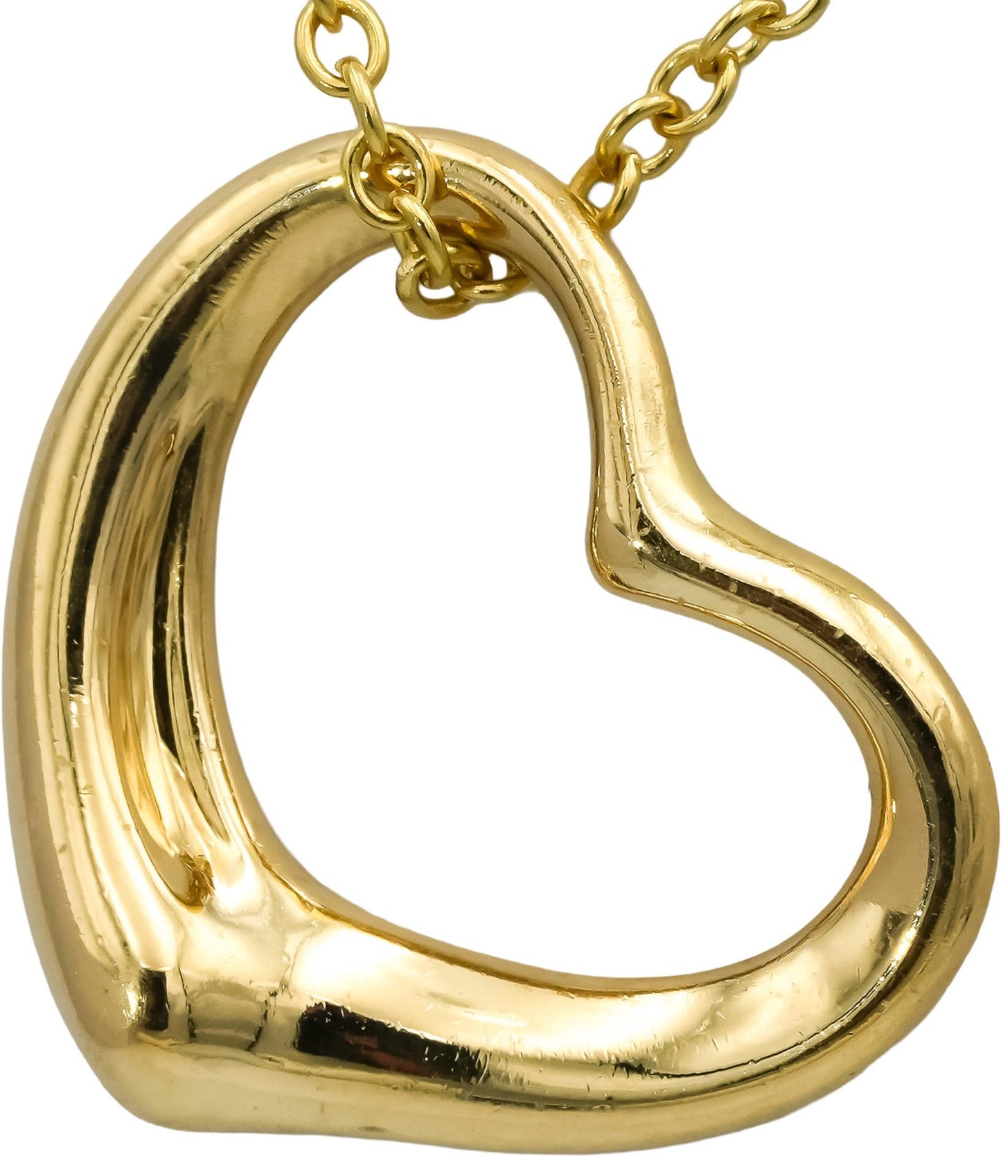 TIFFANY & CO. 18k Yellow Gold Elsa Peretti Open Heart Pendant Necklace w/ Box