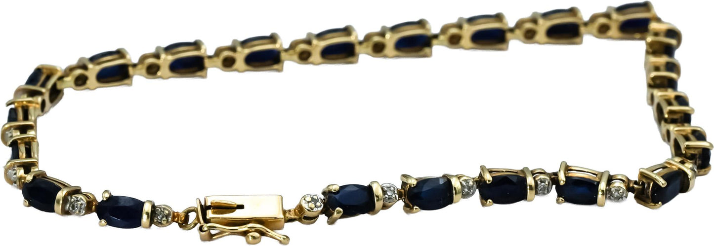 14k Yellow Gold Oval Cut Sapphire and Round Diamond Tennis Bracelet 3.60CTW