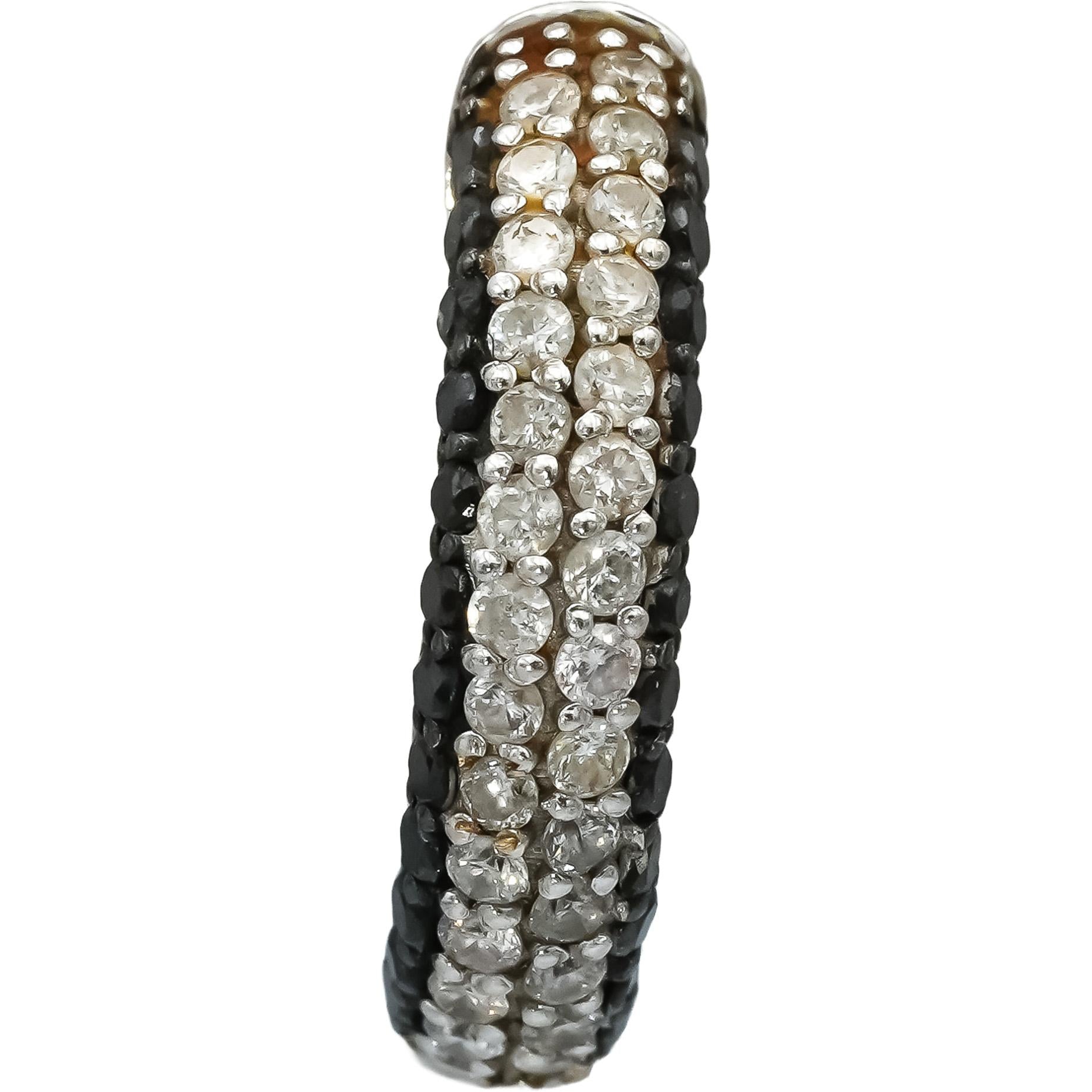 18k White Gold Round White and Black Diamond Hoop Huggie Earrings 1.0CT