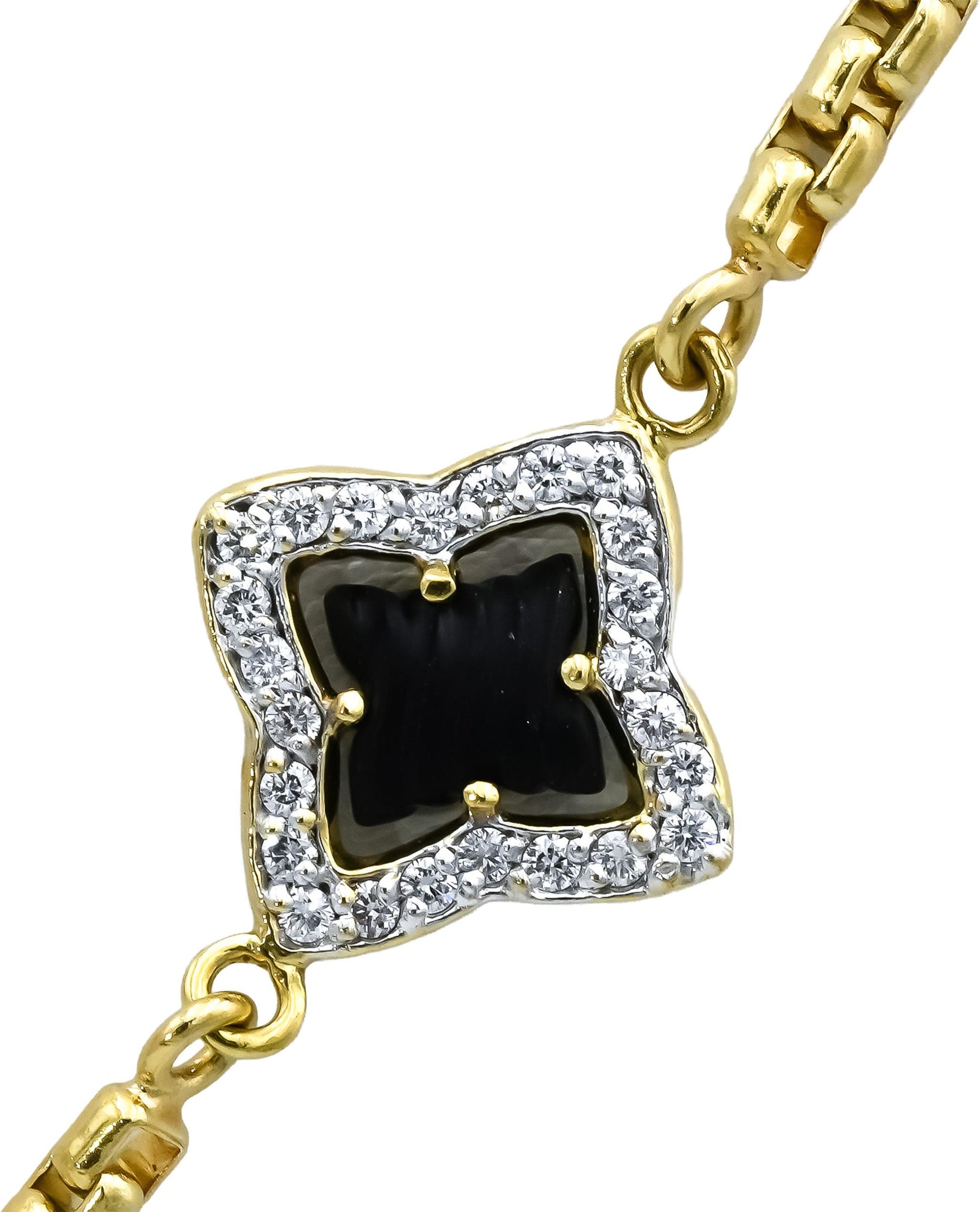 DAVID YURMAN 18k Yellow Gold VS Diamond and Carved Onyx Chain Necklace 1.0CT