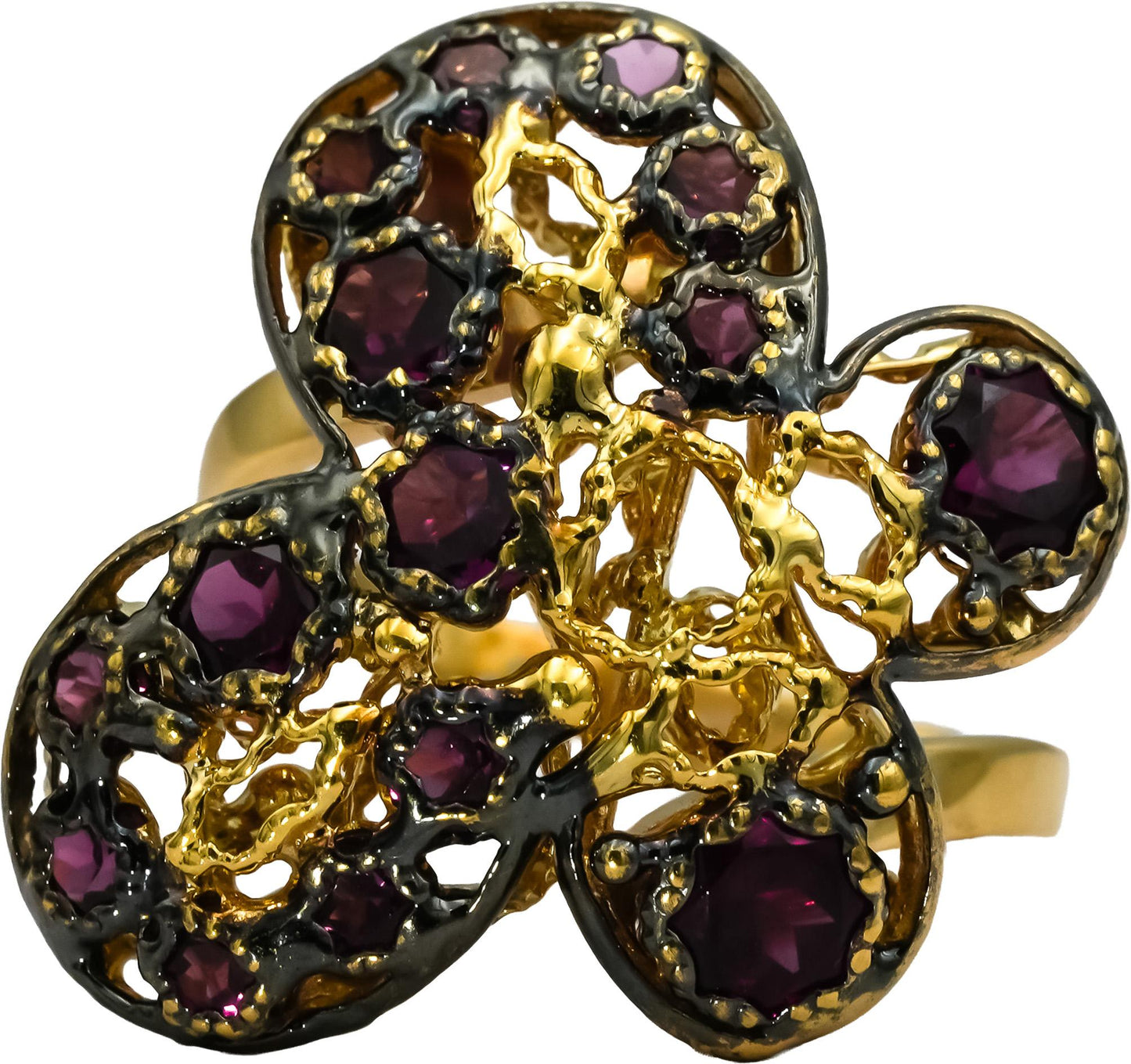 18k Yellow Gold & Rhodium Pink Tourmaline Butterfly Ring 1.25CT Size 7.5