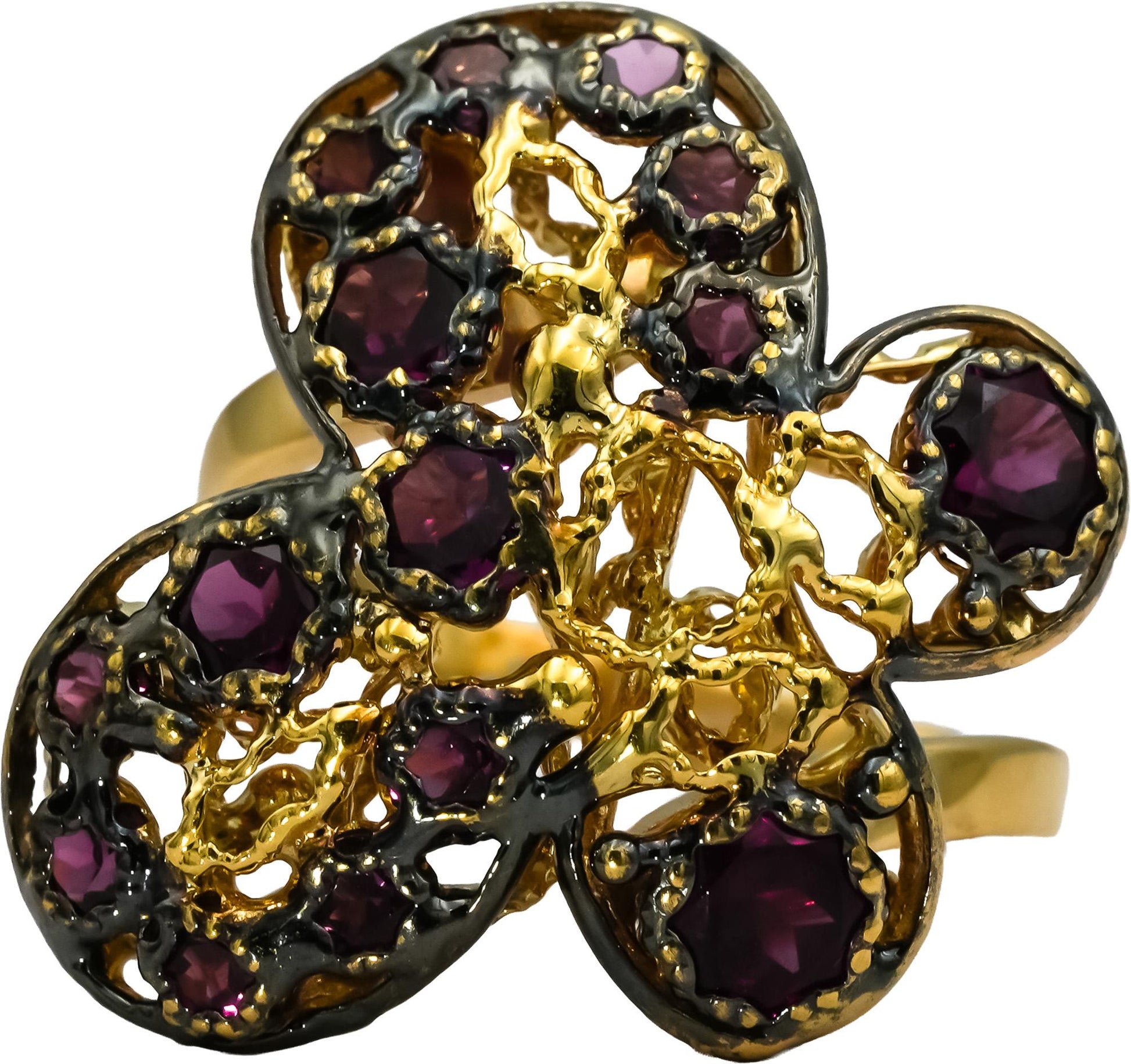 18k Yellow Gold & Rhodium Pink Tourmaline Butterfly Ring 1.25CT Size 7.5