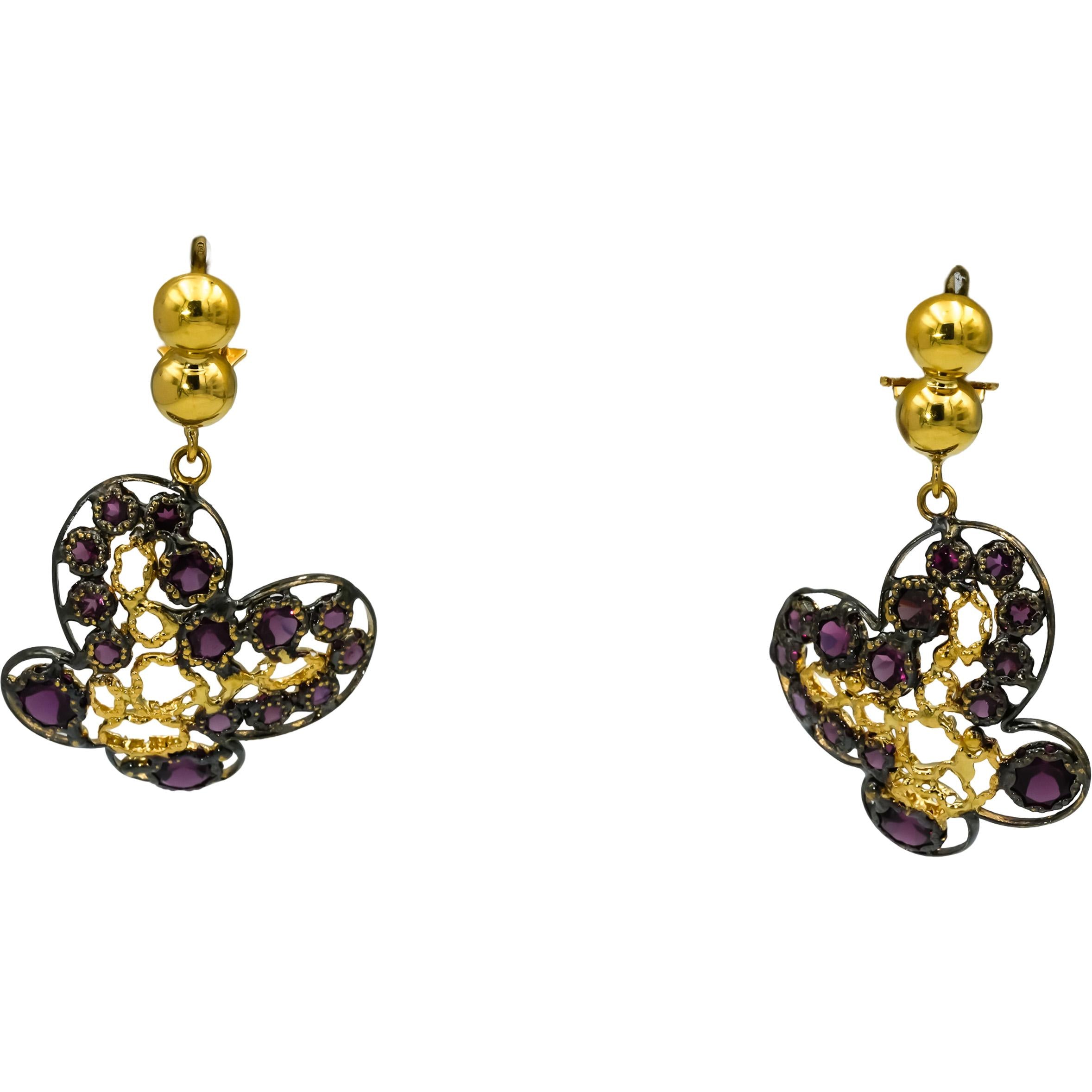 18k Yellow Gold Rhodium Pink Tourmaline Butterfly Dangle Earrings 2.50CT