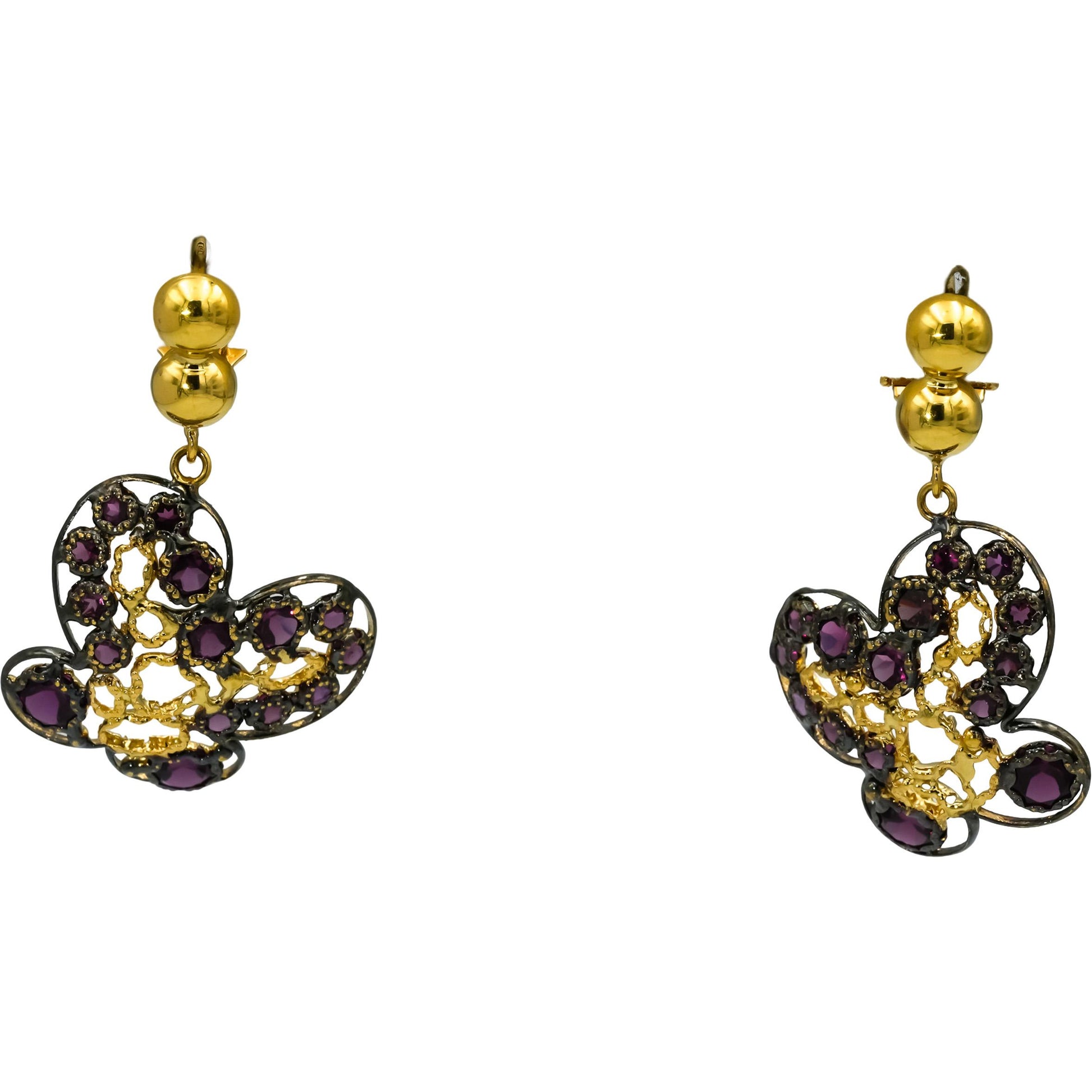 18k Yellow Gold Rhodium Pink Tourmaline Butterfly Dangle Earrings 2.50CT