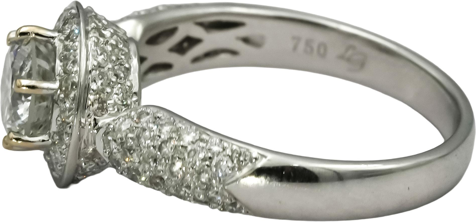 18k White Gold Round Diamond Engagement Ring 1.61CT w/ 0.90CT Center Size 6.75