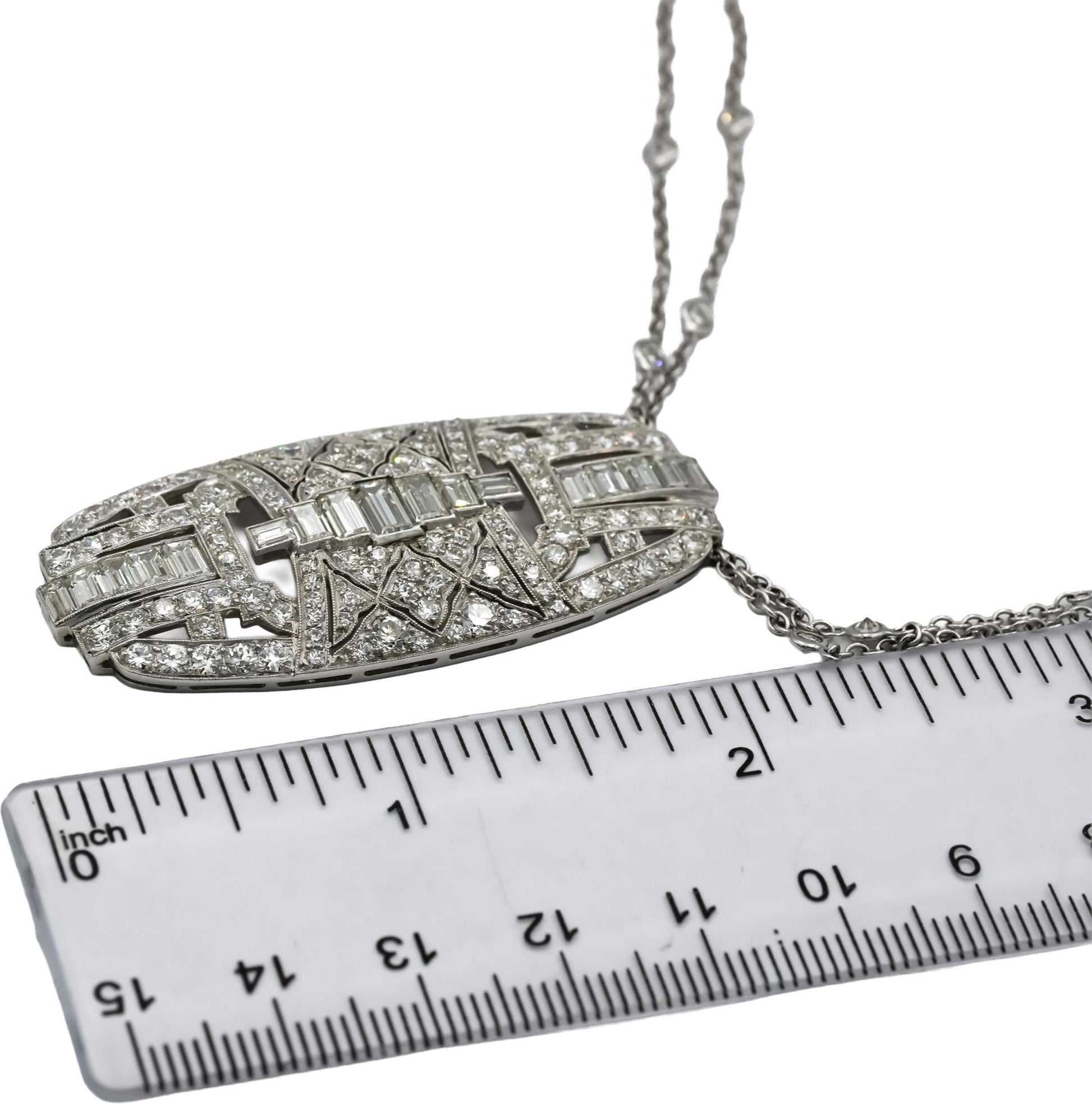 Antique Art Deco 18k & Platinum VS Diamond Pendant Double Chain Necklace 7.0CT